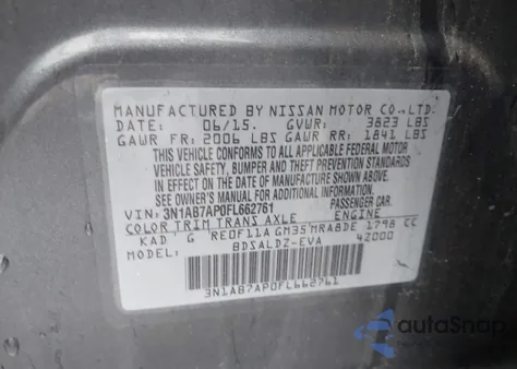 2015 Nissan Sentra Fe+ S/S/Sl/Sr/Sv из США, поврежденный, VIN 3N1AB7AP0FL662761